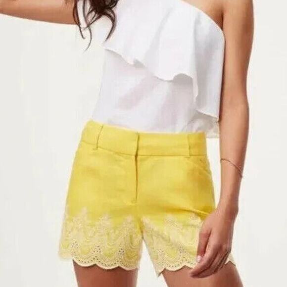 Ann Taylor Loft Shorts Women's Size 6 Linen Embroidered Eyelet Scallop Hem - Picture 1 of 12